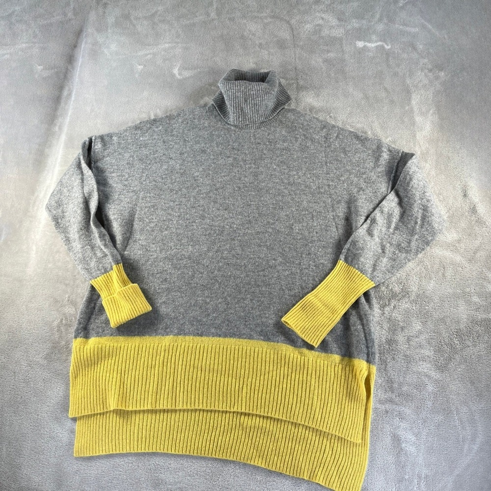 TJX Europe Cashmere Turtleneck Sweater XL Gray Yellow Colorblock Transitional - Picture 2 of 10